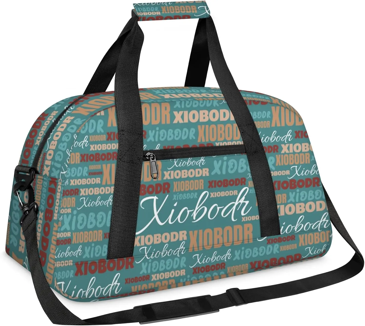 Personalized Cute Duffle Bag - Custom Name Kids Sports Bag, Sleepover Bags for Girls, Lightweight Toddler Boys Overnight Bag for Weekender Travel Cheer Dance Ball Game, Dark Moderate Cyan Brown