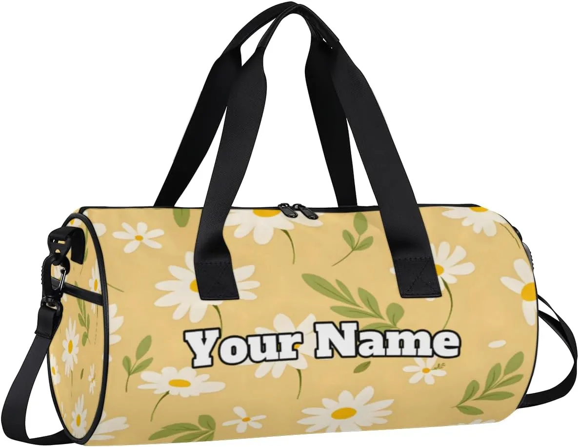 Personalized Daisy Floral Sport Gym Bag, Custom Name Duffel Bags for Men, Waterproof Custom Sport Duffel Bag, Gymnastics Dance, Flower