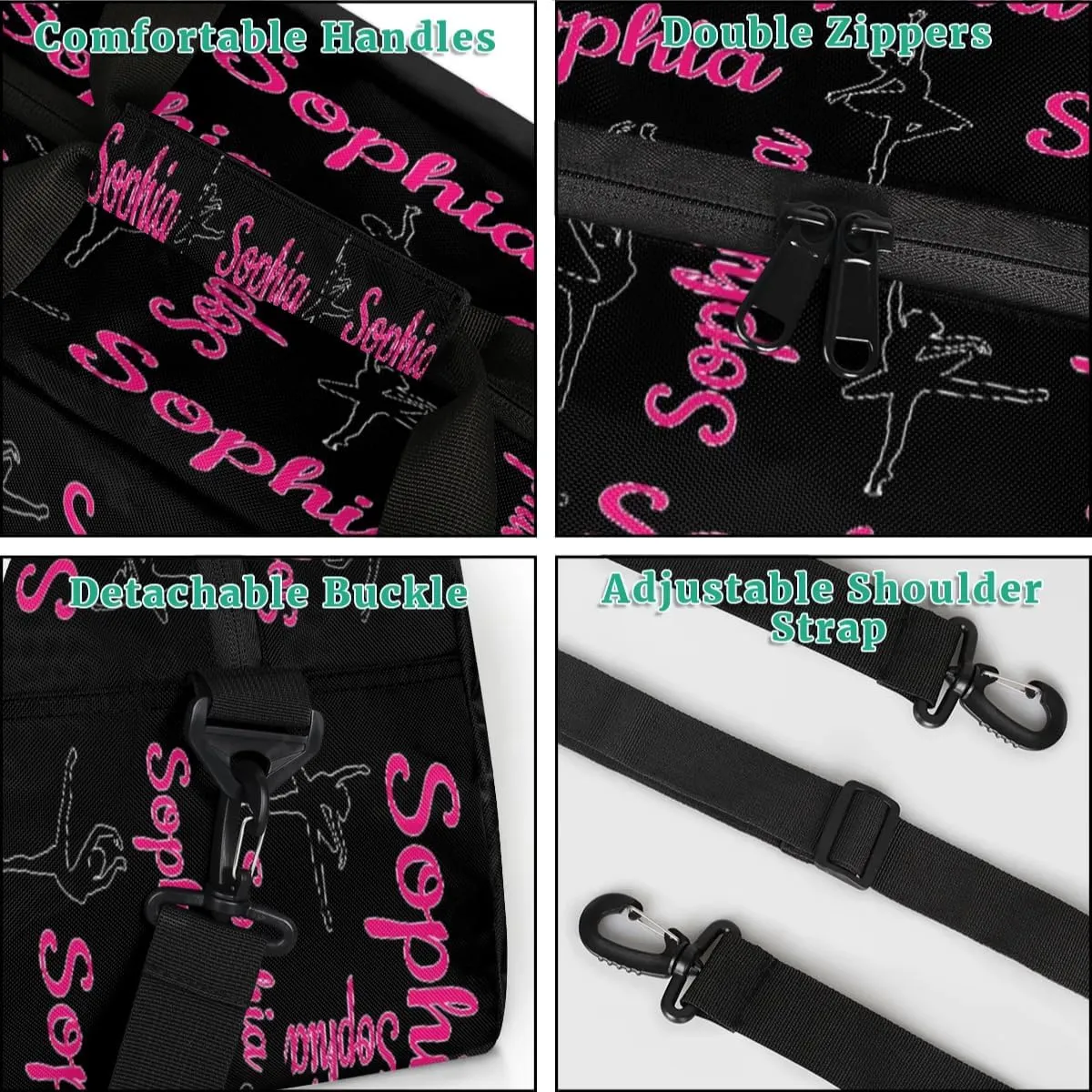 Personalized Dance Bag Ballet Sport Duffel Bag for Dancer Custom Dance Overnight Weekender Bags Black Personalized Gifts