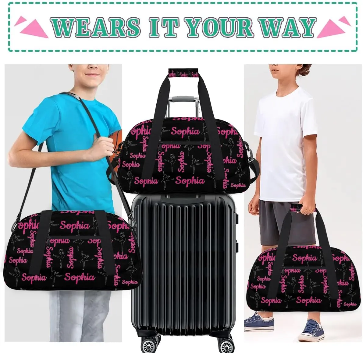 Personalized Dance Bag Ballet Sport Duffel Bag for Dancer Custom Dance Overnight Weekender Bags Black Personalized Gifts