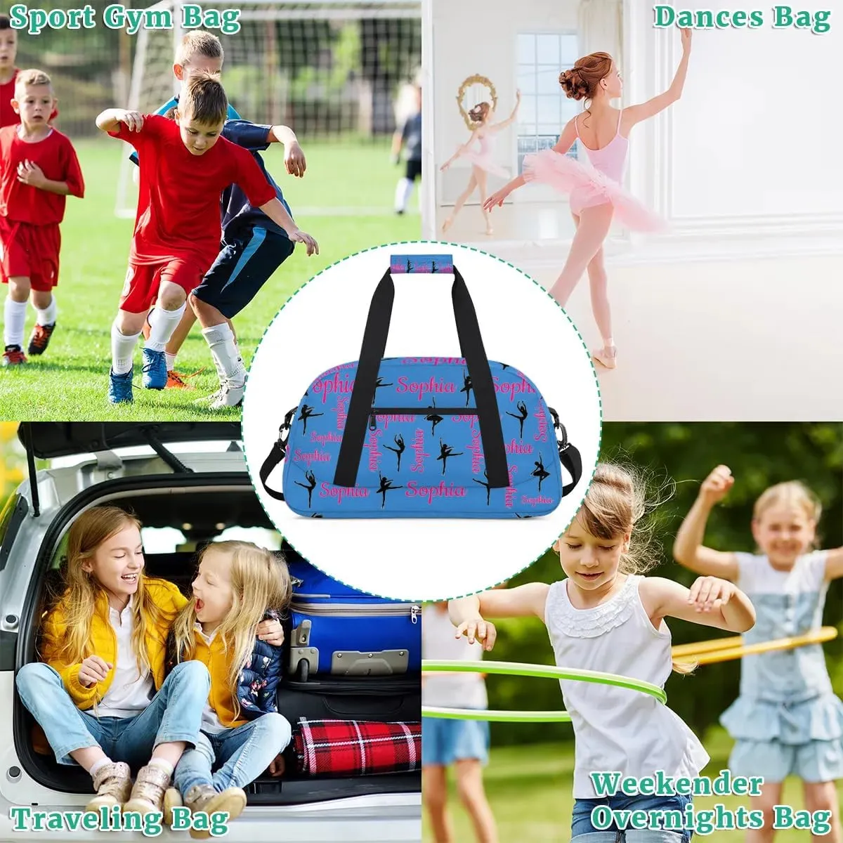 Personalized Dance Bag Ballet Sport Duffel Bag for Dancer Custom Dance Overnight Weekender Bags Blue Personalized Gifts