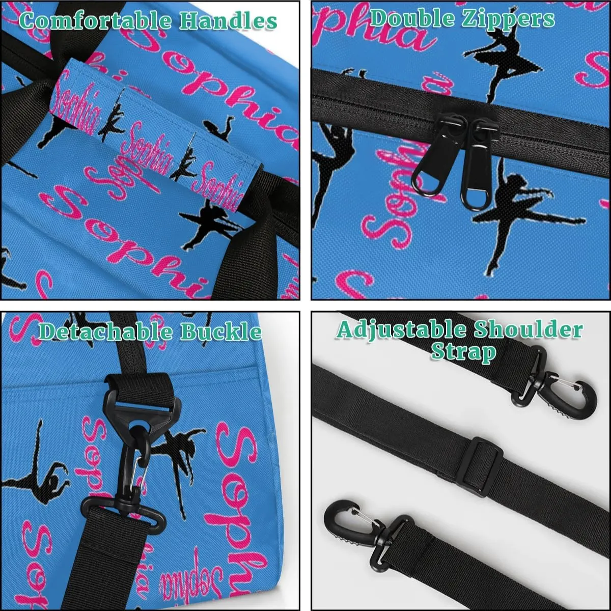 Personalized Dance Bag Ballet Sport Duffel Bag for Dancer Custom Dance Overnight Weekender Bags Blue Personalized Gifts