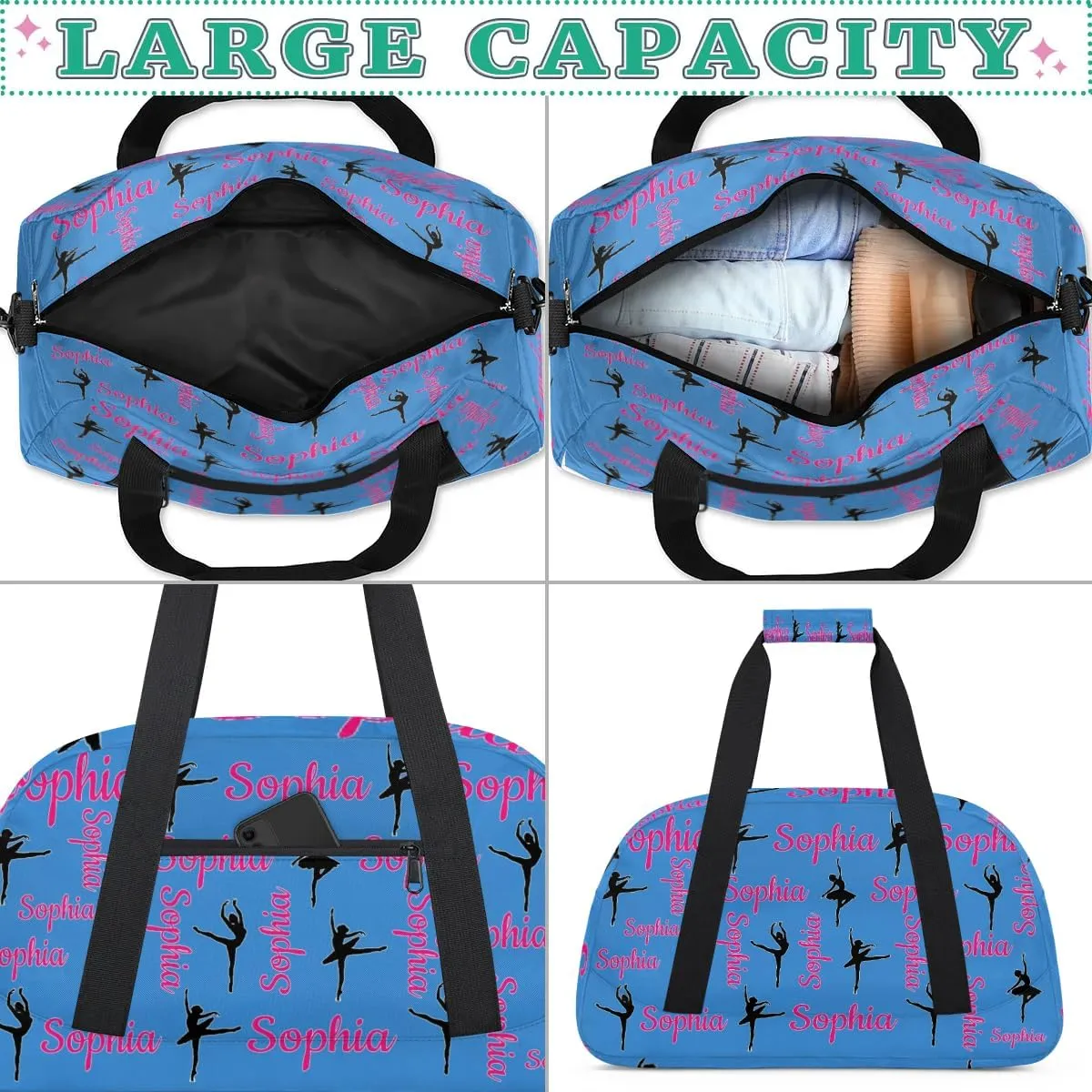 Personalized Dance Bag Ballet Sport Duffel Bag for Dancer Custom Dance Overnight Weekender Bags Blue Personalized Gifts