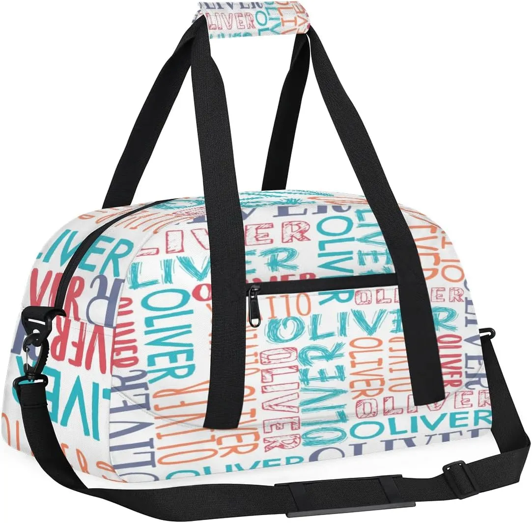 Personalized Dance Bag Duffel Bag for Girl, Custom Sport Gym Bag for Boy, Ballet Bag Weekender Bags Travel Duffel Bag Gift for Kids Blue Orange Green Text