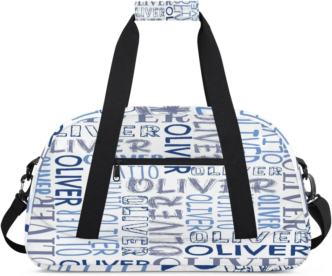Personalized Dance Bag Duffel Bag for Girl, Custom Sport Gym Bag for Boy, Ballet Bag Weekender Bags Travel Duffel Bag Gift for Kids Blue Text White