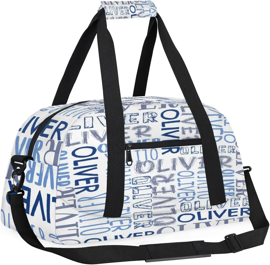 Personalized Dance Bag Duffel Bag for Girl, Custom Sport Gym Bag for Boy, Ballet Bag Weekender Bags Travel Duffel Bag Gift for Kids Blue Text White