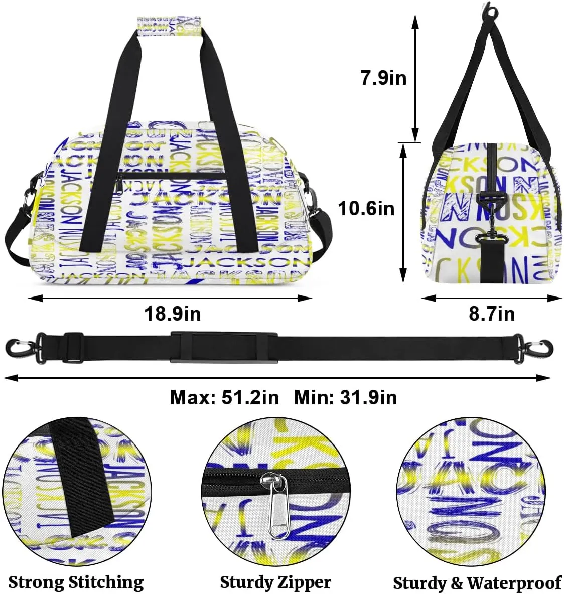Personalized Dance Bag Duffel Bag for Girl, Custom Sport Gym Bag for Boy, Ballet Bag Weekender Bags Travel Duffel Bag Gift for Kids Gradation Blue Yellow
