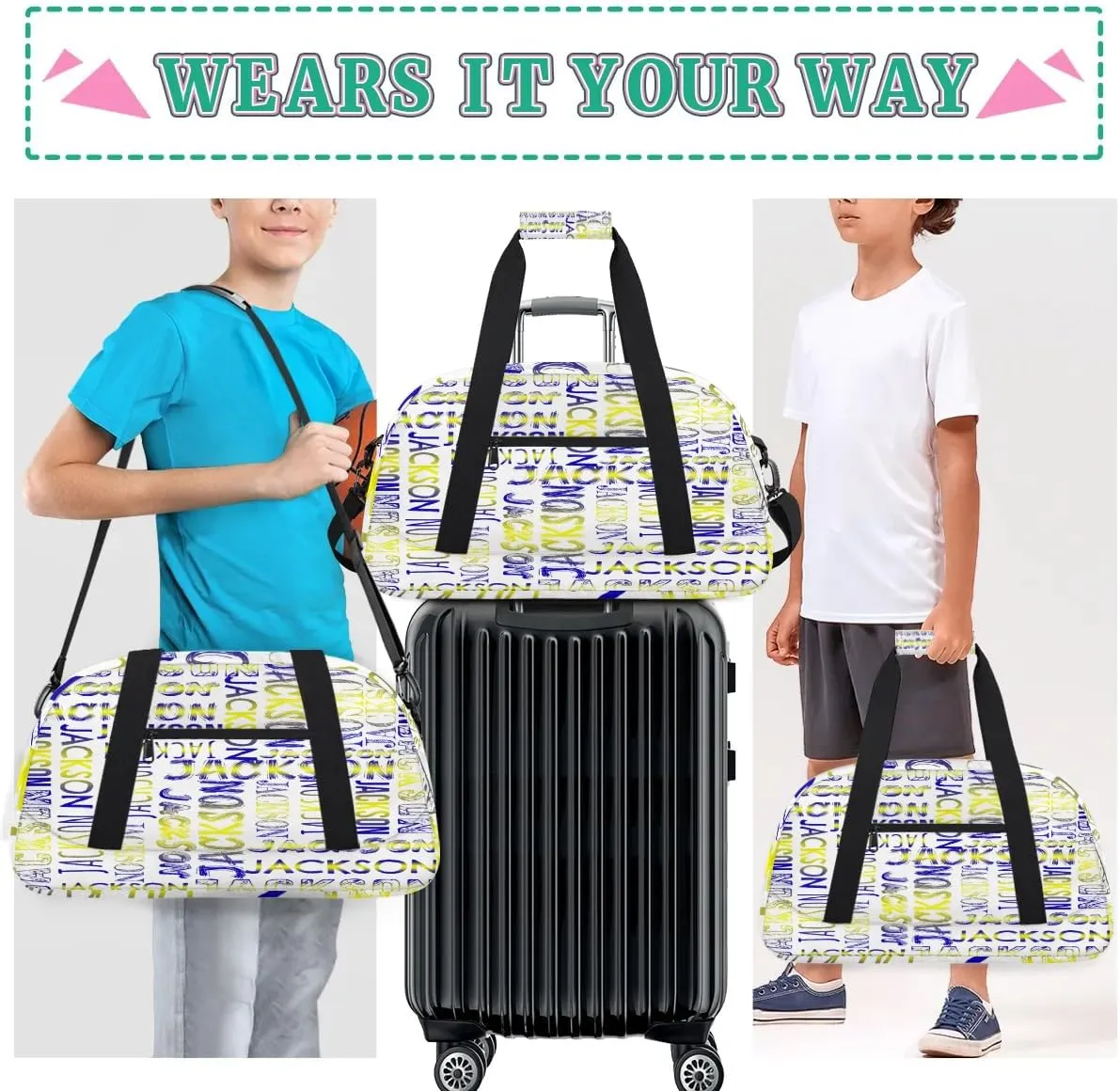 Personalized Dance Bag Duffel Bag for Girl, Custom Sport Gym Bag for Boy, Ballet Bag Weekender Bags Travel Duffel Bag Gift for Kids Gradation Blue Yellow