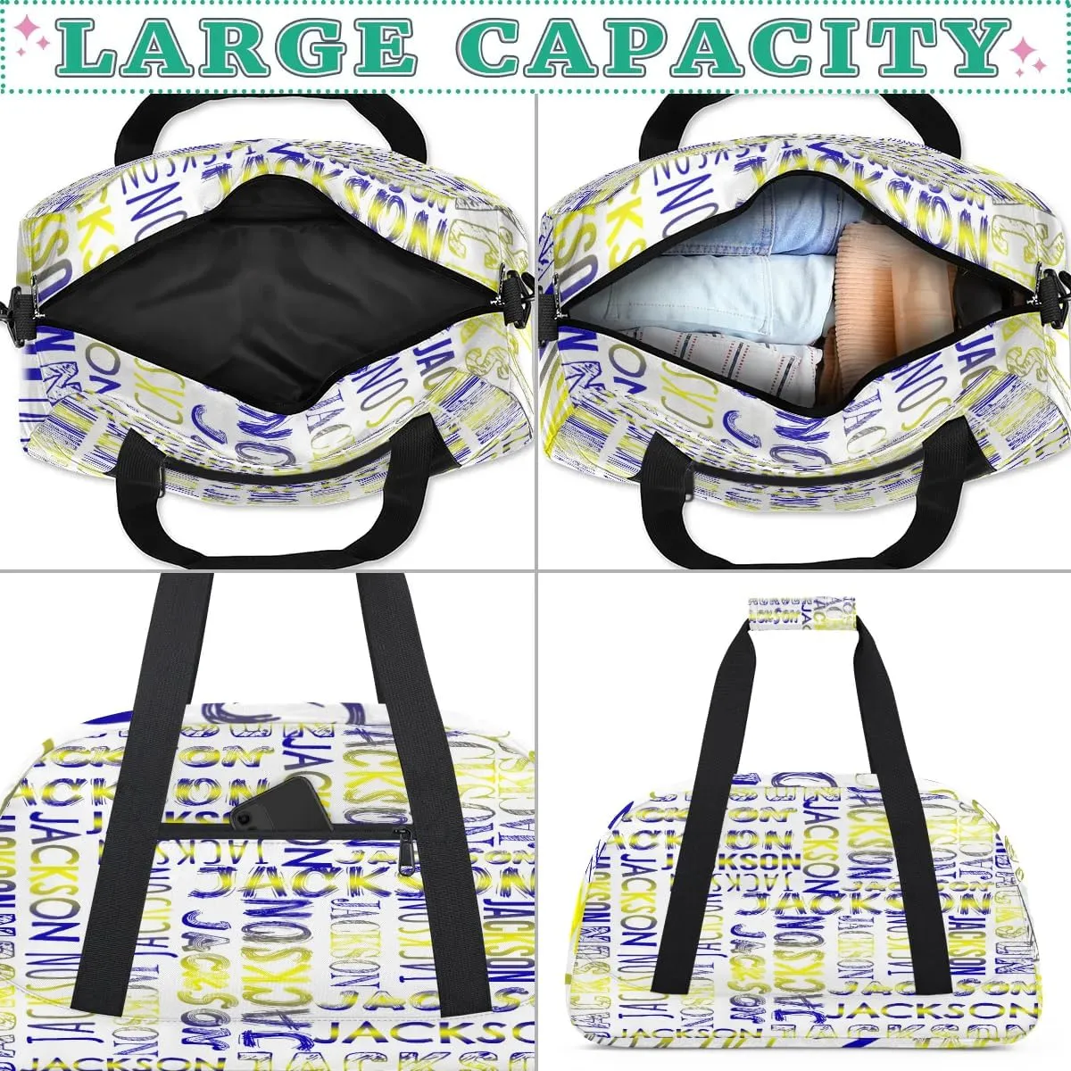 Personalized Dance Bag Duffel Bag for Girl, Custom Sport Gym Bag for Boy, Ballet Bag Weekender Bags Travel Duffel Bag Gift for Kids Gradation Blue Yellow