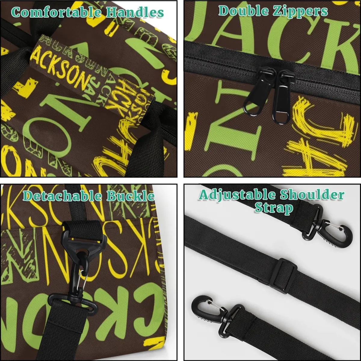 Personalized Dance Bag Duffel Bag for Girl, Custom Sport Gym Bag for Boy, Ballet Bag Weekender Bags Travel Duffel Bag Gift for Kids Green Yellow Brown
