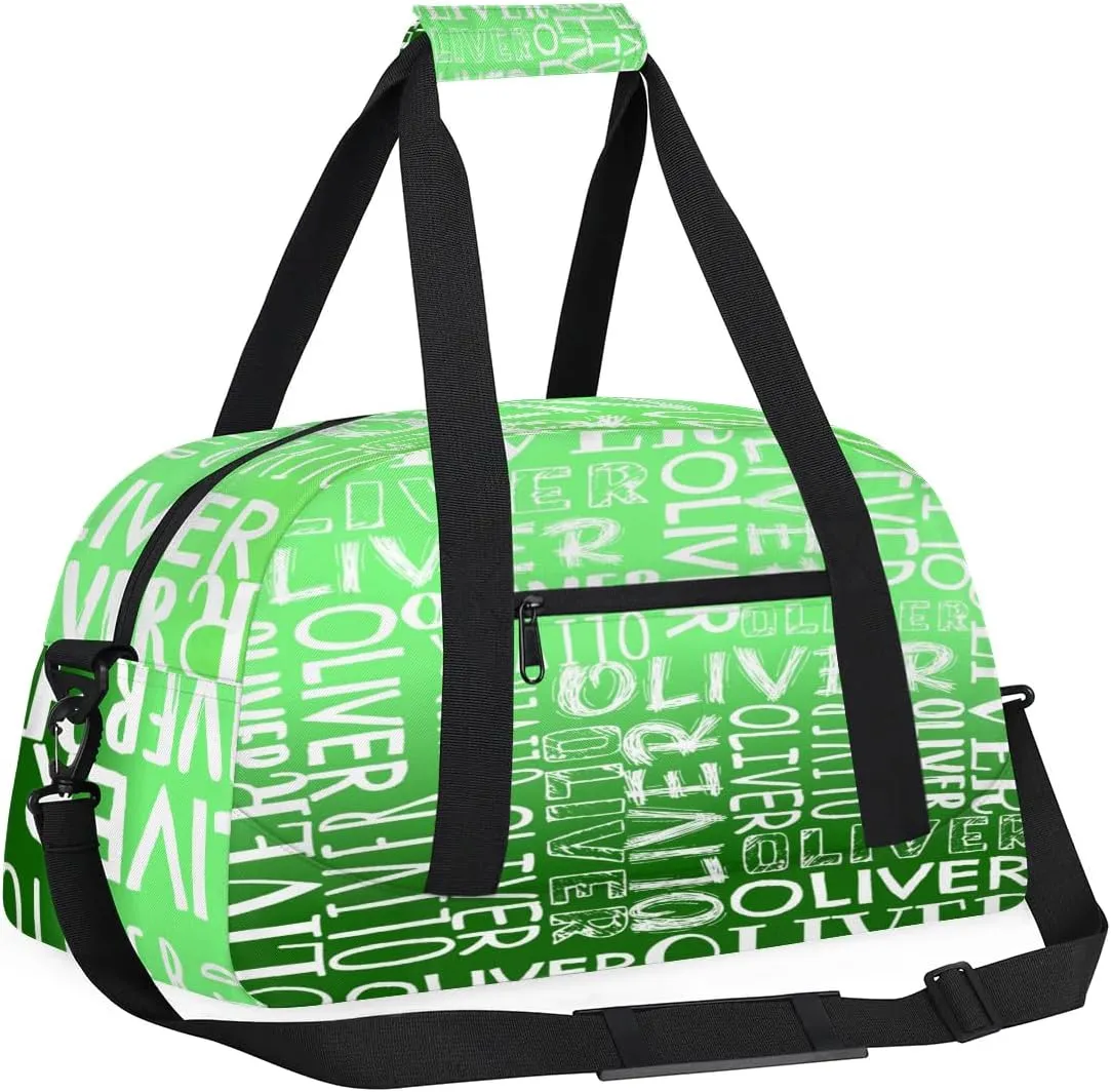 Personalized Dance Bag Duffel Bag for Girl, Custom Sport Gym Bag for Boy, Ballet Bag Weekender Bags Travel Duffel Bag Gift for Kids White Text Gradation Green