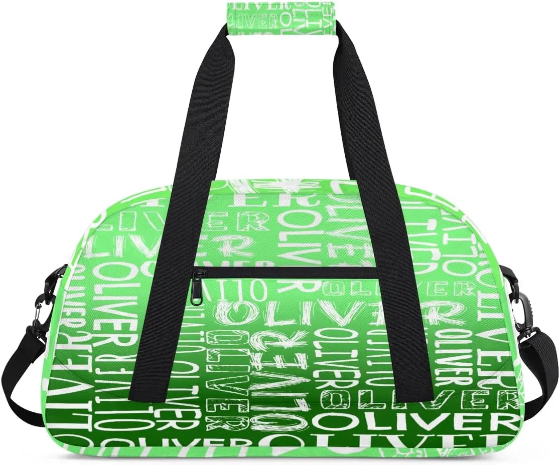 Personalized Dance Bag Duffel Bag for Girl, Custom Sport Gym Bag for Boy, Ballet Bag Weekender Bags Travel Duffel Bag Gift for Kids White Text Gradation Green