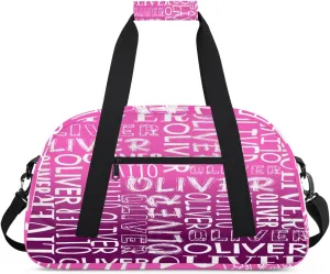 Personalized Dance Bag Duffel Bag for Girl, Custom Sport Gym Bag for Boy, Ballet Bag Weekender Bags Travel Duffel Bag Gift for Kids White Text Gradation Pink