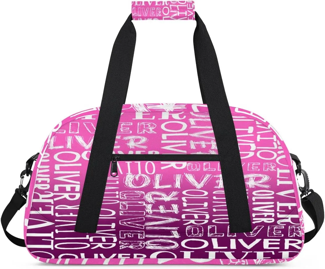 Personalized Dance Bag Duffel Bag for Girl, Custom Sport Gym Bag for Boy, Ballet Bag Weekender Bags Travel Duffel Bag Gift for Kids White Text Gradation Pink
