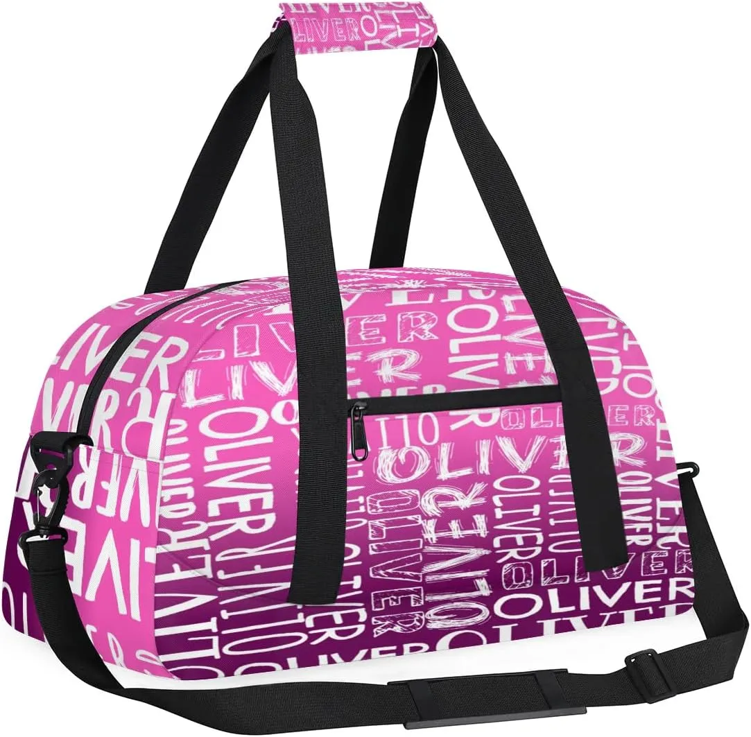Personalized Dance Bag Duffel Bag for Girl, Custom Sport Gym Bag for Boy, Ballet Bag Weekender Bags Travel Duffel Bag Gift for Kids White Text Gradation Pink