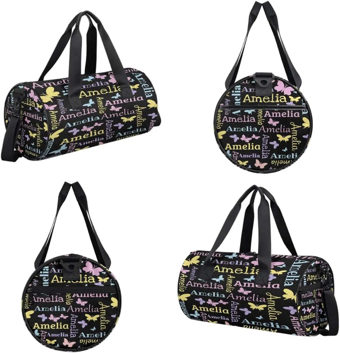 Personalized Dance Bag Duffle Bag for Girl, Custom Gym Bag Gymnastics Sport Travel Bag Weekender Bags with Adjustable Butterfly Black
