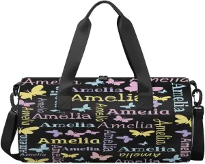 Personalized Dance Bag Duffle Bag for Girl, Custom Gym Bag Gymnastics Sport Travel Bag Weekender Bags with Adjustable Butterfly Black