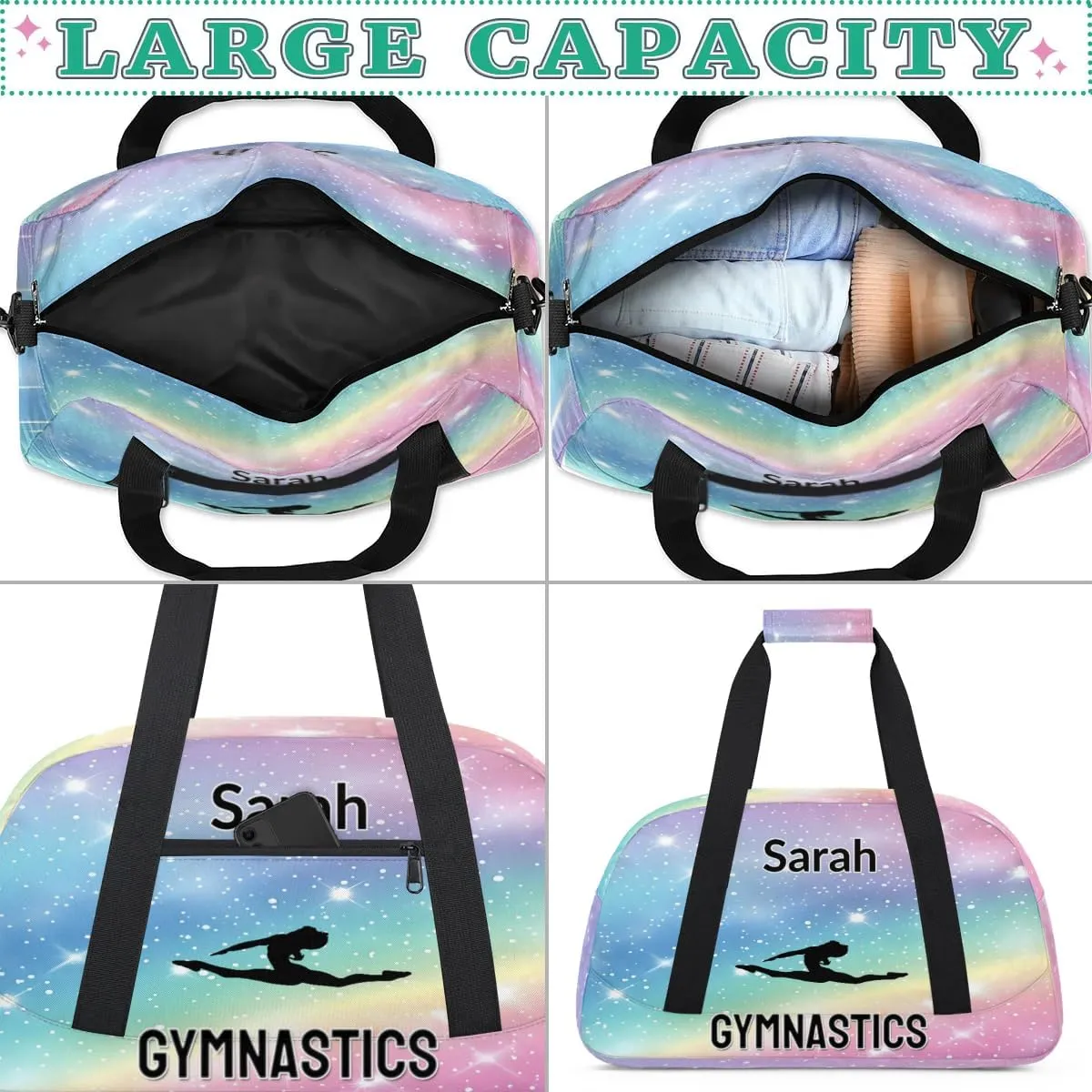 Personalized Dance Bag Gym Bag, Custom Gymnastics Sports Duffel Bags Weekender Bags Travel Duffel Bag Custom Neme Gymnastics Ballet Bag Gradient Sparkle