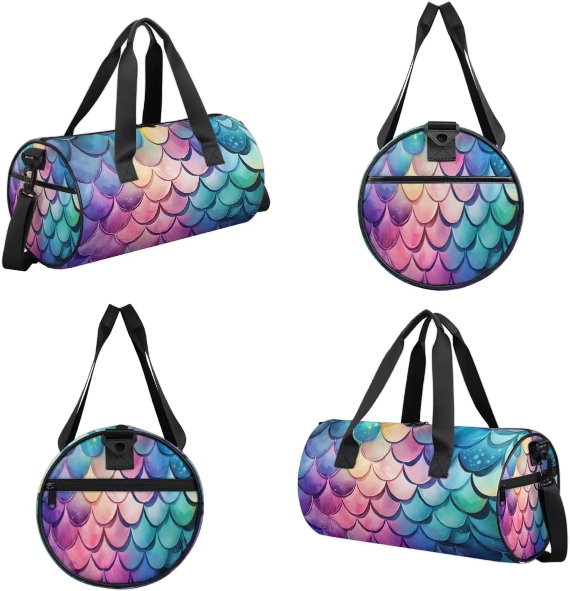 Personalized Dance Bag Gym Bag for Boys Girls, Personalized Custom Sports Gym Bag, Cylindrical Kids Travel Duffel Bags Weekender Overnight Bag for Kids Teen, Ocean Mermaid Scales