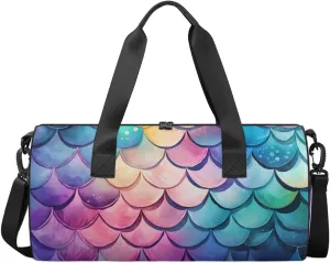 Personalized Dance Bag Gym Bag for Boys Girls, Personalized Custom Sports Gym Bag, Cylindrical Kids Travel Duffel Bags Weekender Overnight Bag for Kids Teen, Ocean Mermaid Scales