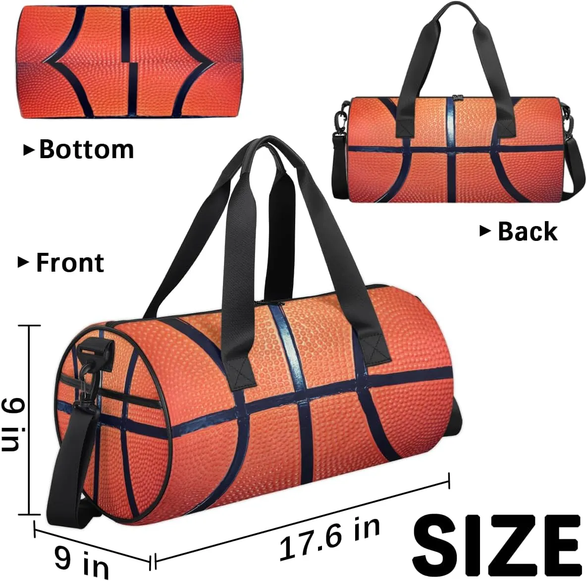 Personalized Dance Bag Gym Bag for Boys Girls, Personalized Custom Sports Gym Bag, Cylindrical Kids Travel Duffel Bags Weekender Overnight Bag for Teen Kids, Sports Ball Basketball Texture