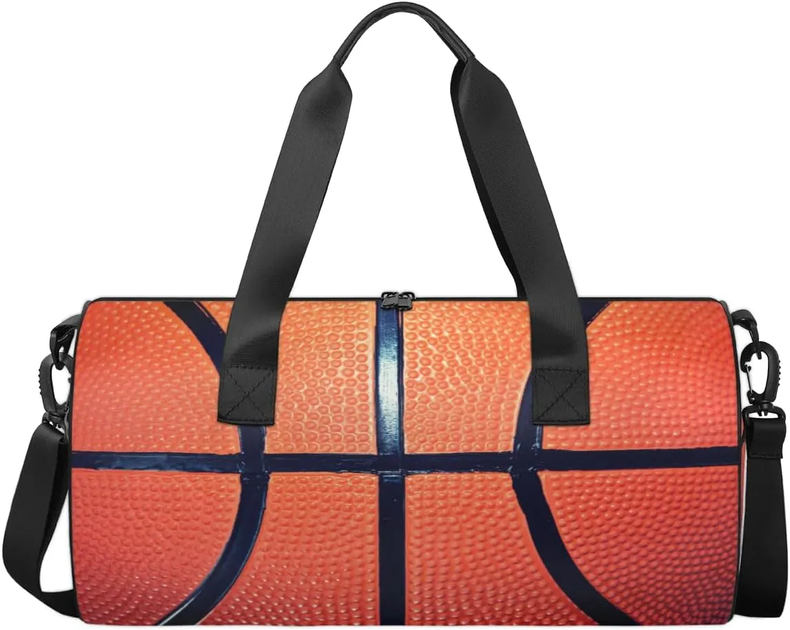 Personalized Dance Bag Gym Bag for Boys Girls, Personalized Custom Sports Gym Bag, Cylindrical Kids Travel Duffel Bags Weekender Overnight Bag for Teen Kids, Sports Ball Basketball Texture