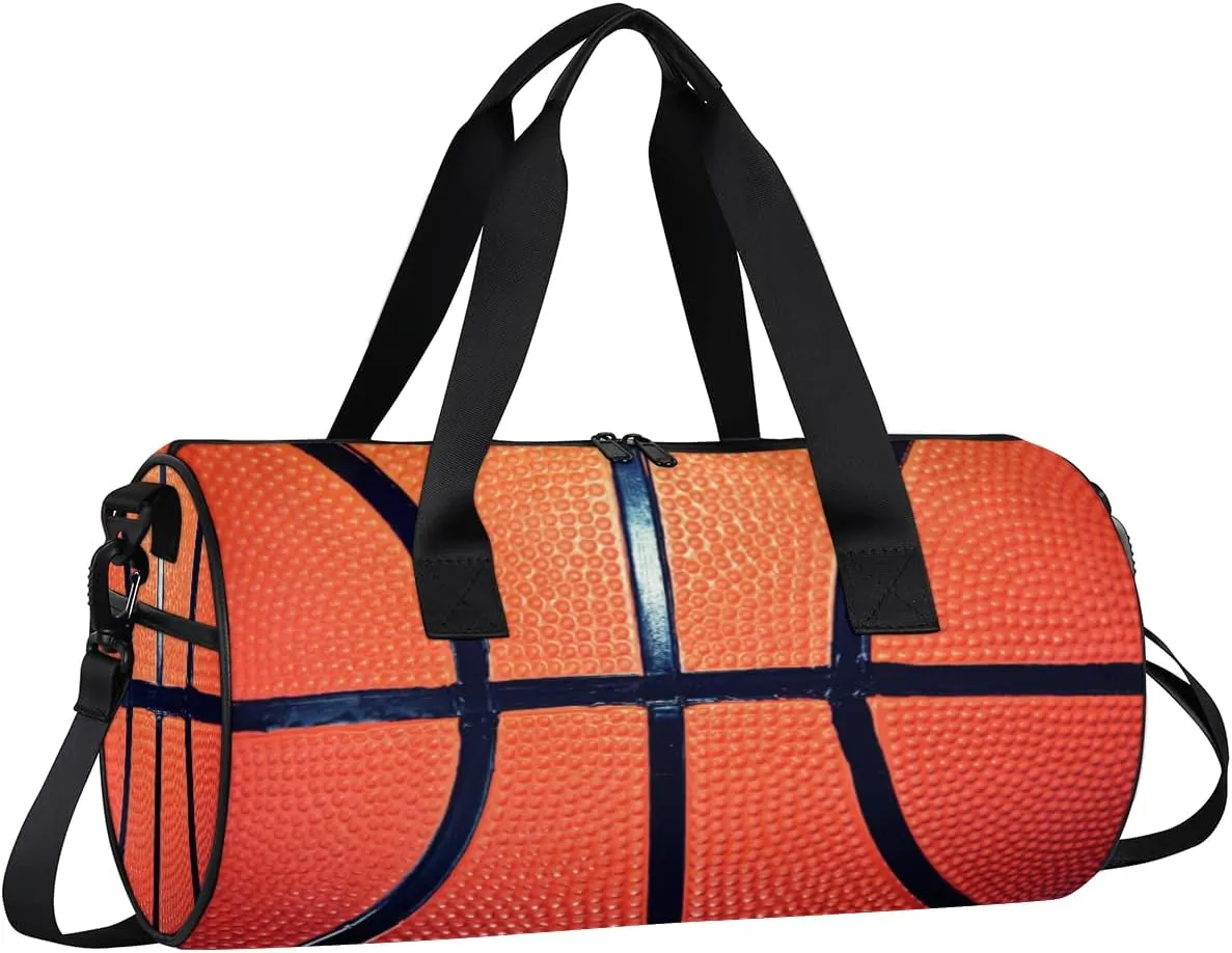 Personalized Dance Bag Gym Bag for Boys Girls, Personalized Custom Sports Gym Bag, Cylindrical Kids Travel Duffel Bags Weekender Overnight Bag for Teen Kids, Sports Ball Basketball Texture