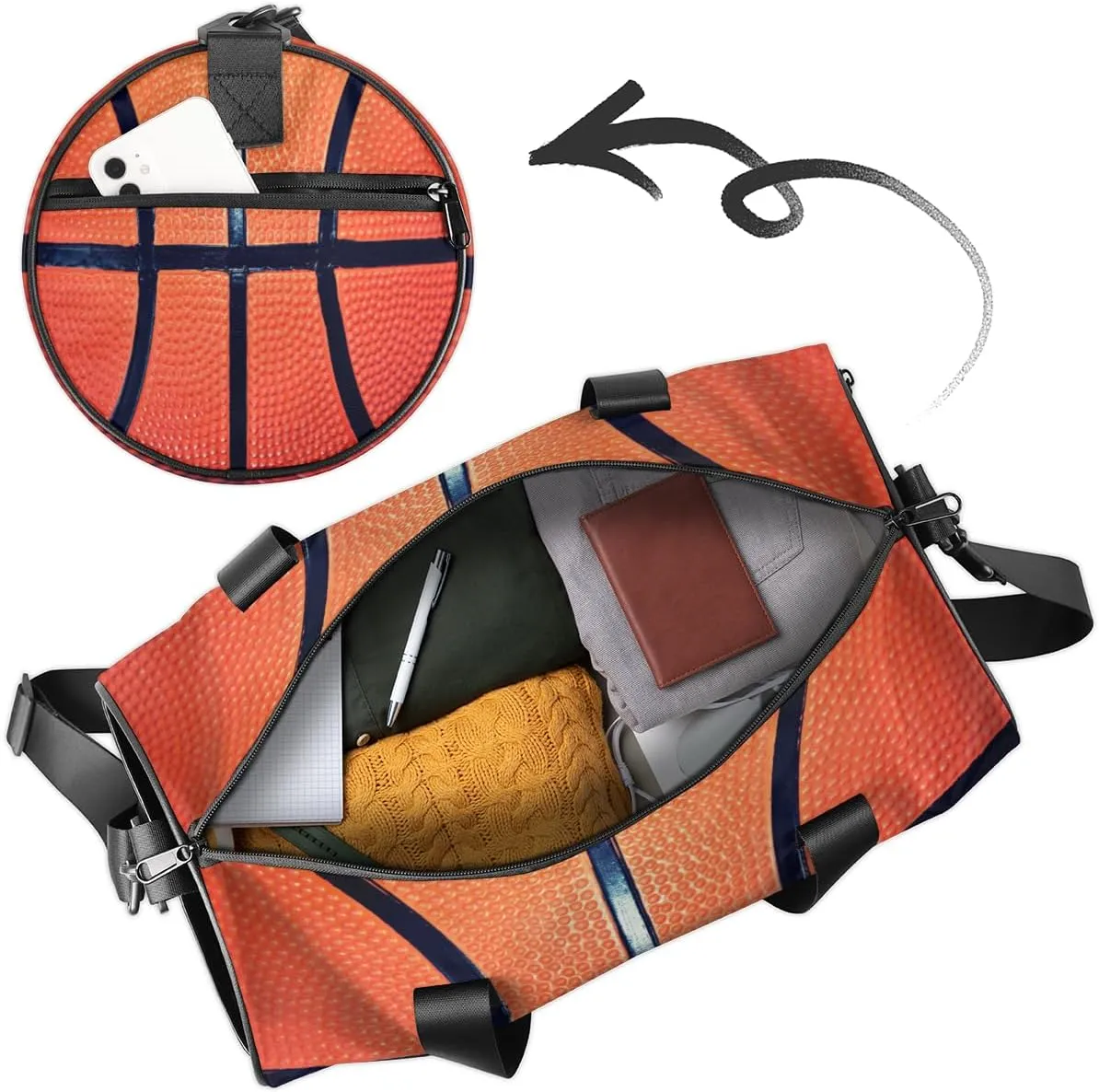 Personalized Dance Bag Gym Bag for Boys Girls, Personalized Custom Sports Gym Bag, Cylindrical Kids Travel Duffel Bags Weekender Overnight Bag for Teen Kids, Sports Ball Basketball Texture