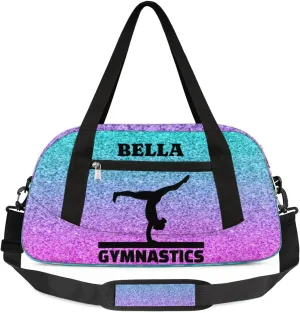 Personalized Dance Bag Gym Bag for Girl, Custom Sport Duffel Bag Weekender Bags Travel Duffel Bag Blue Purple Gymnastics