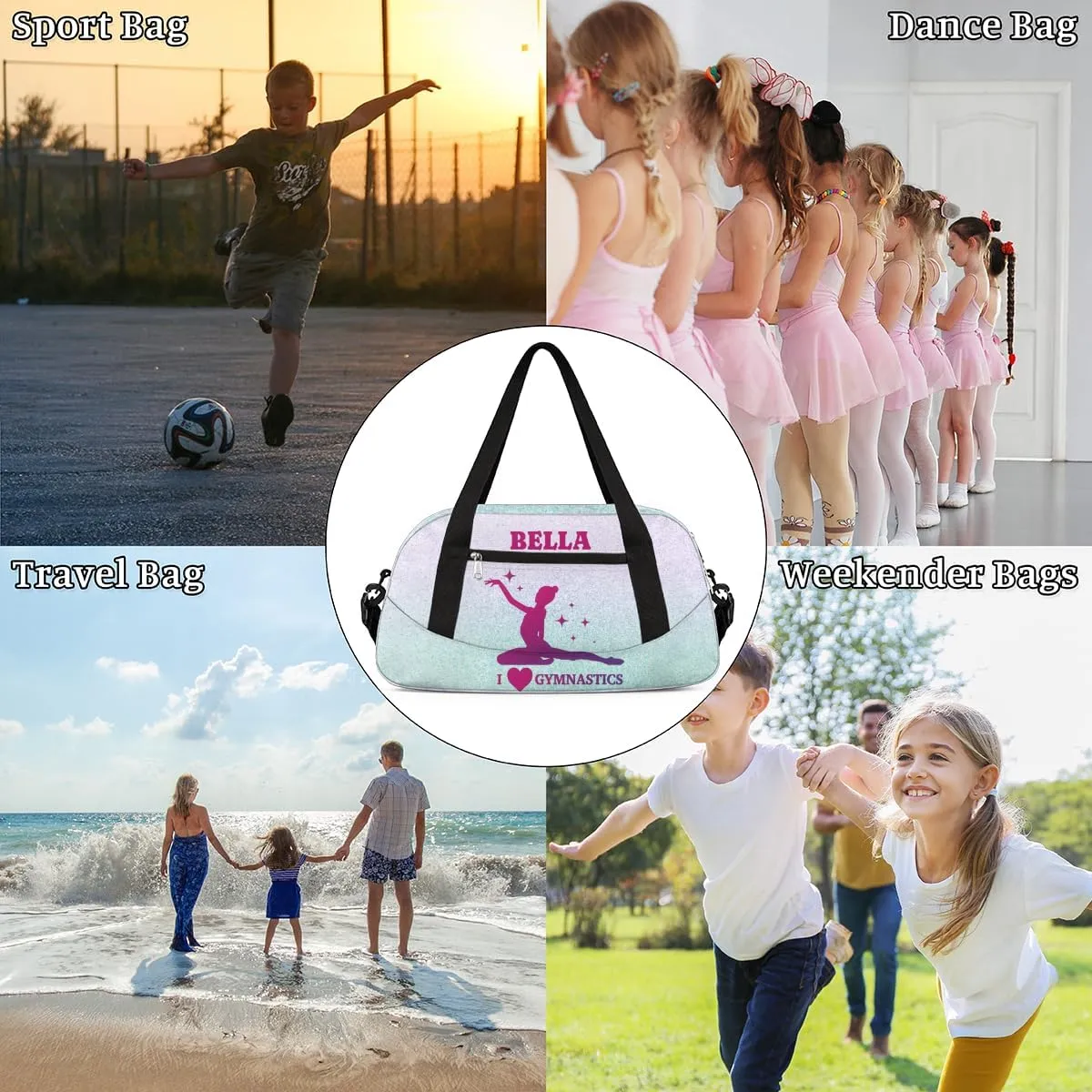 Personalized Dance Bag Gym Bag for Girl, Custom Sport Duffel Bag Weekender Bags Travel Duffel Bag Gymnastics Purple