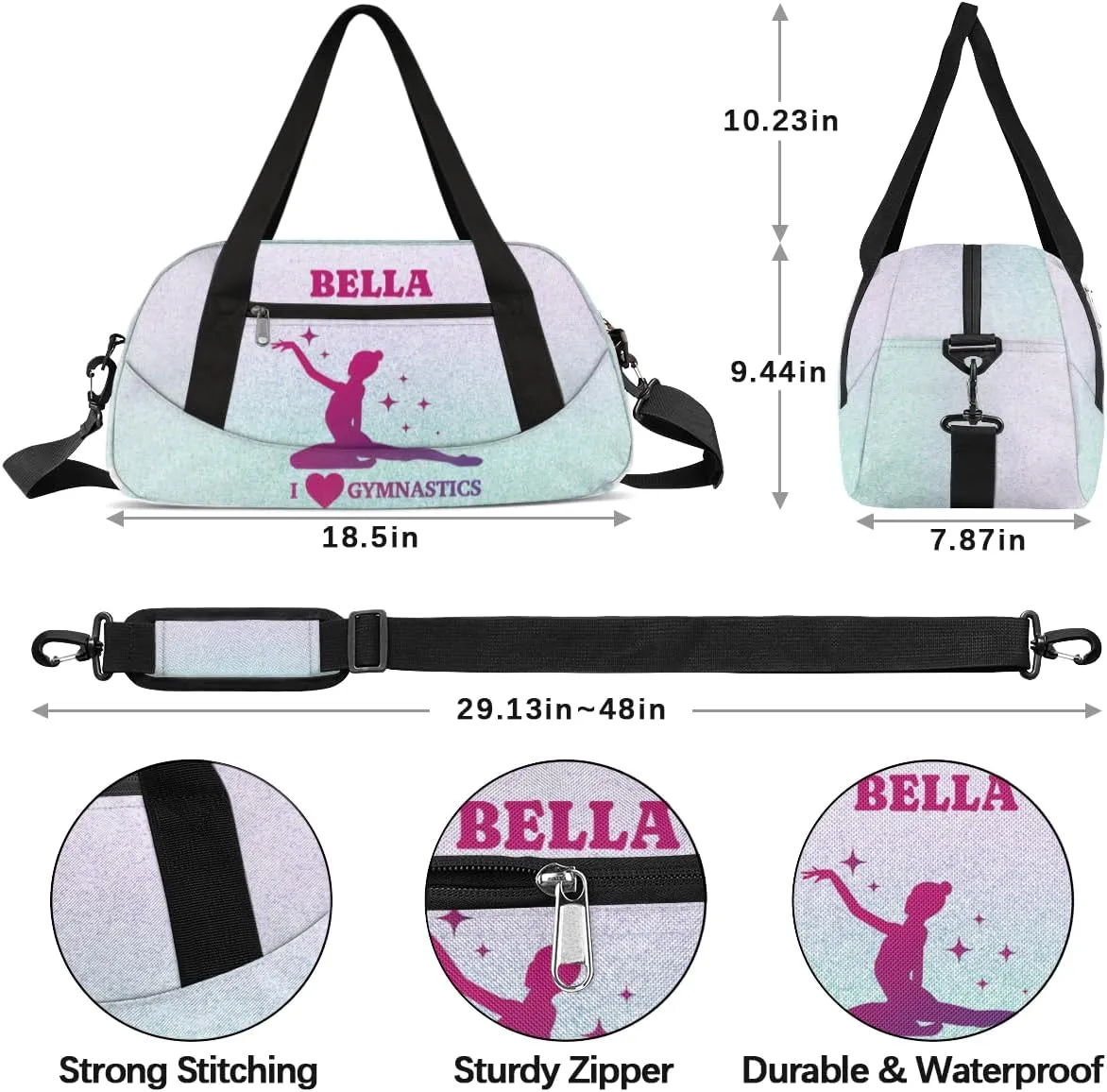 Personalized Dance Bag Gym Bag for Girl, Custom Sport Duffel Bag Weekender Bags Travel Duffel Bag Gymnastics Purple