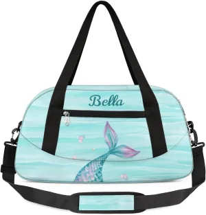 Personalized Dance Bag Gym Bag for Girl, Custom Sport Duffel Bag Weekender Bags Travel Duffel Bag Mermaids Tail Watercolor