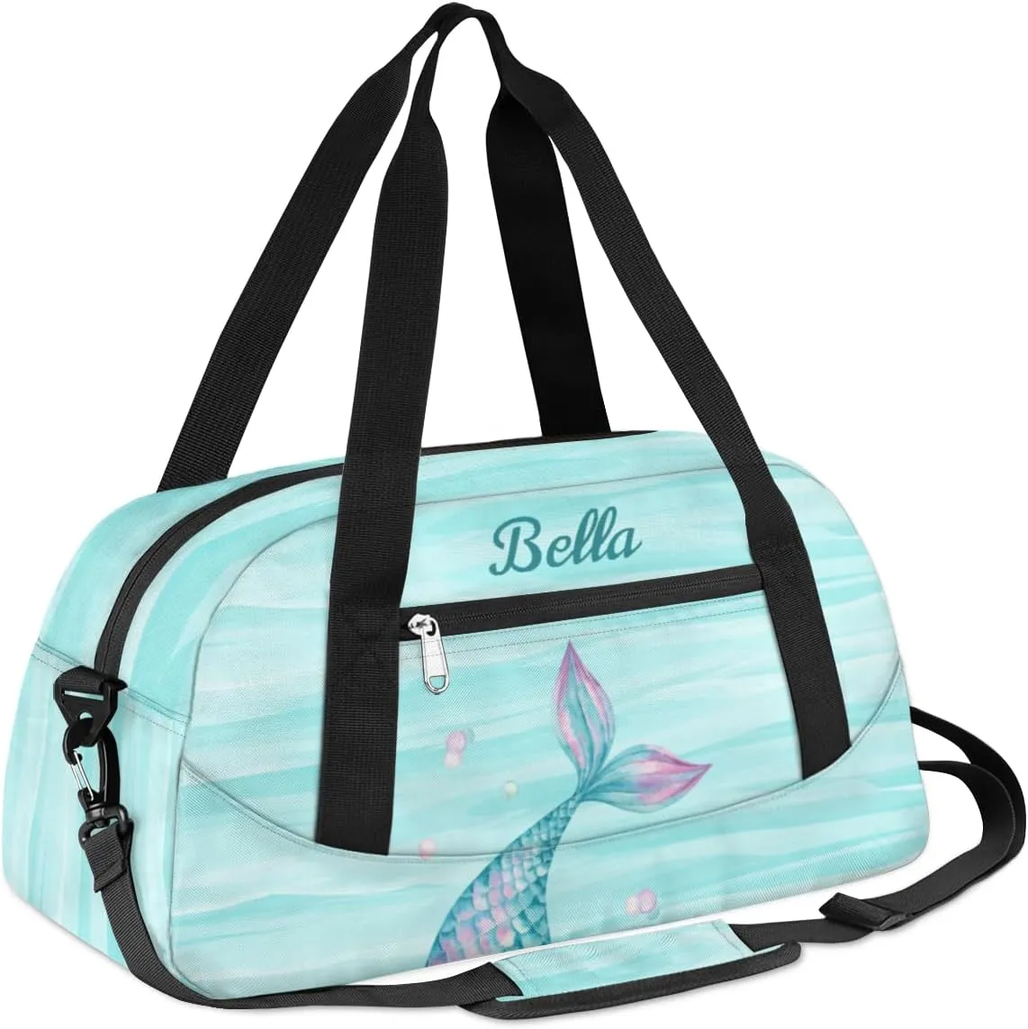 Personalized Dance Bag Gym Bag for Girl, Custom Sport Duffel Bag Weekender Bags Travel Duffel Bag Mermaids Tail Watercolor