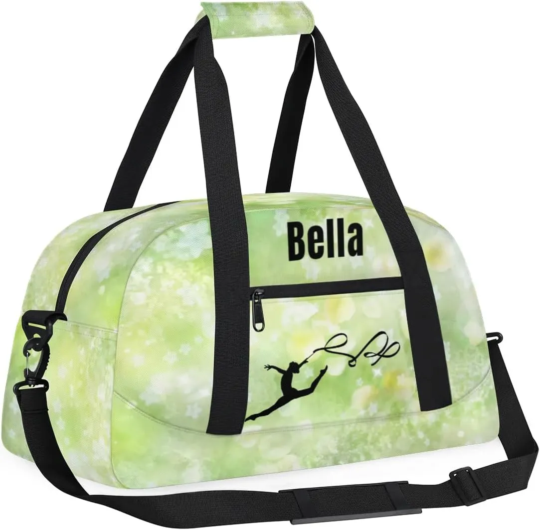 Personalized Dance Bag Gym Bag for Girl,Custom Sport Duffel Bag Weekender Bags Travel Duffel Bag Gymnastics Light Green Stars, Option 32