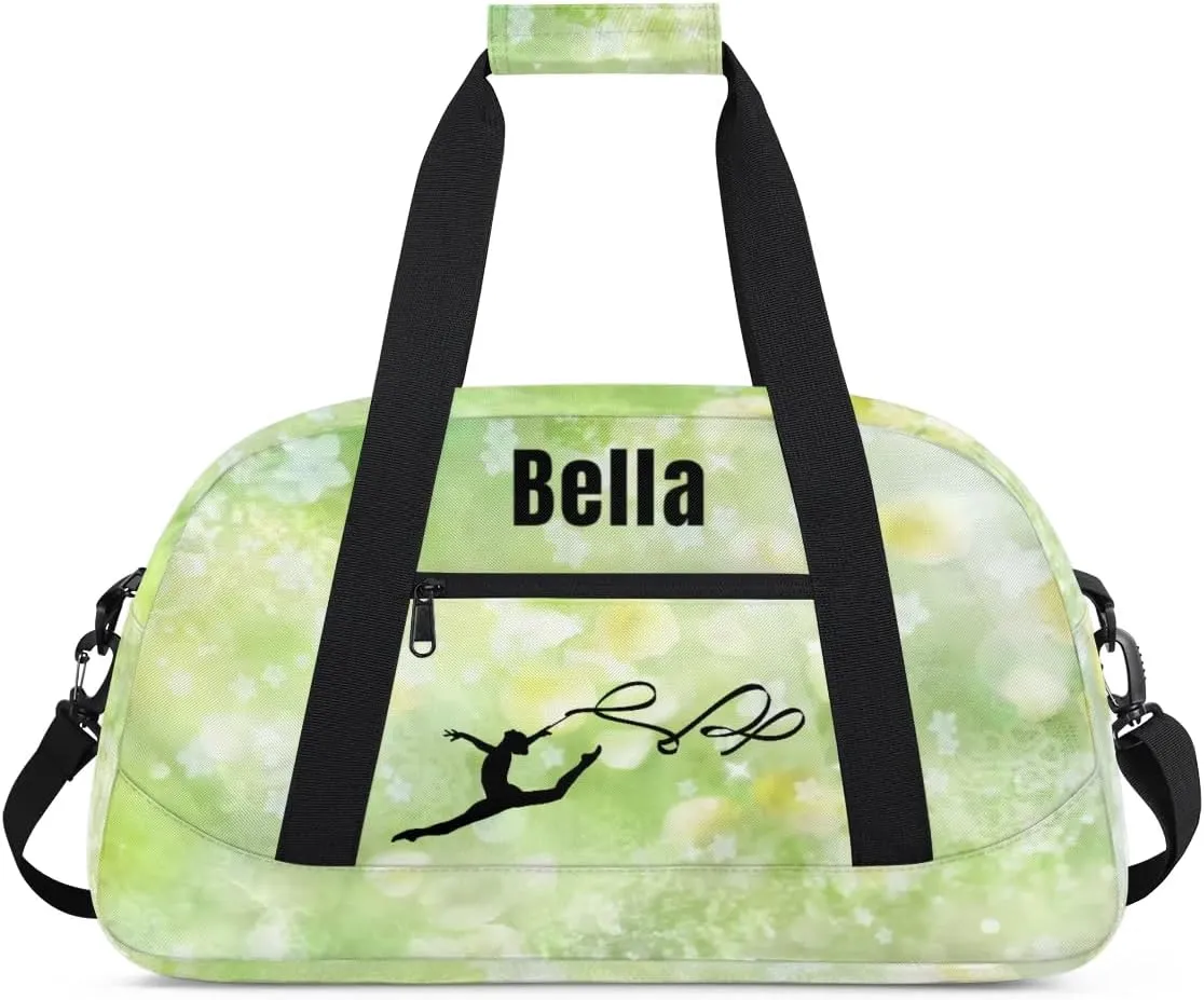 Personalized Dance Bag Gym Bag for Girl,Custom Sport Duffel Bag Weekender Bags Travel Duffel Bag Gymnastics Light Green Stars, Option 32