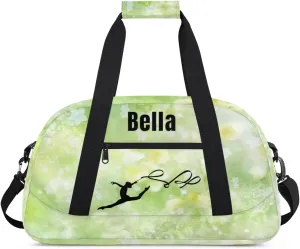 Personalized Dance Bag Gym Bag for Girl,Custom Sport Duffel Bag Weekender Bags Travel Duffel Bag Gymnastics Light Green Stars, Option 32