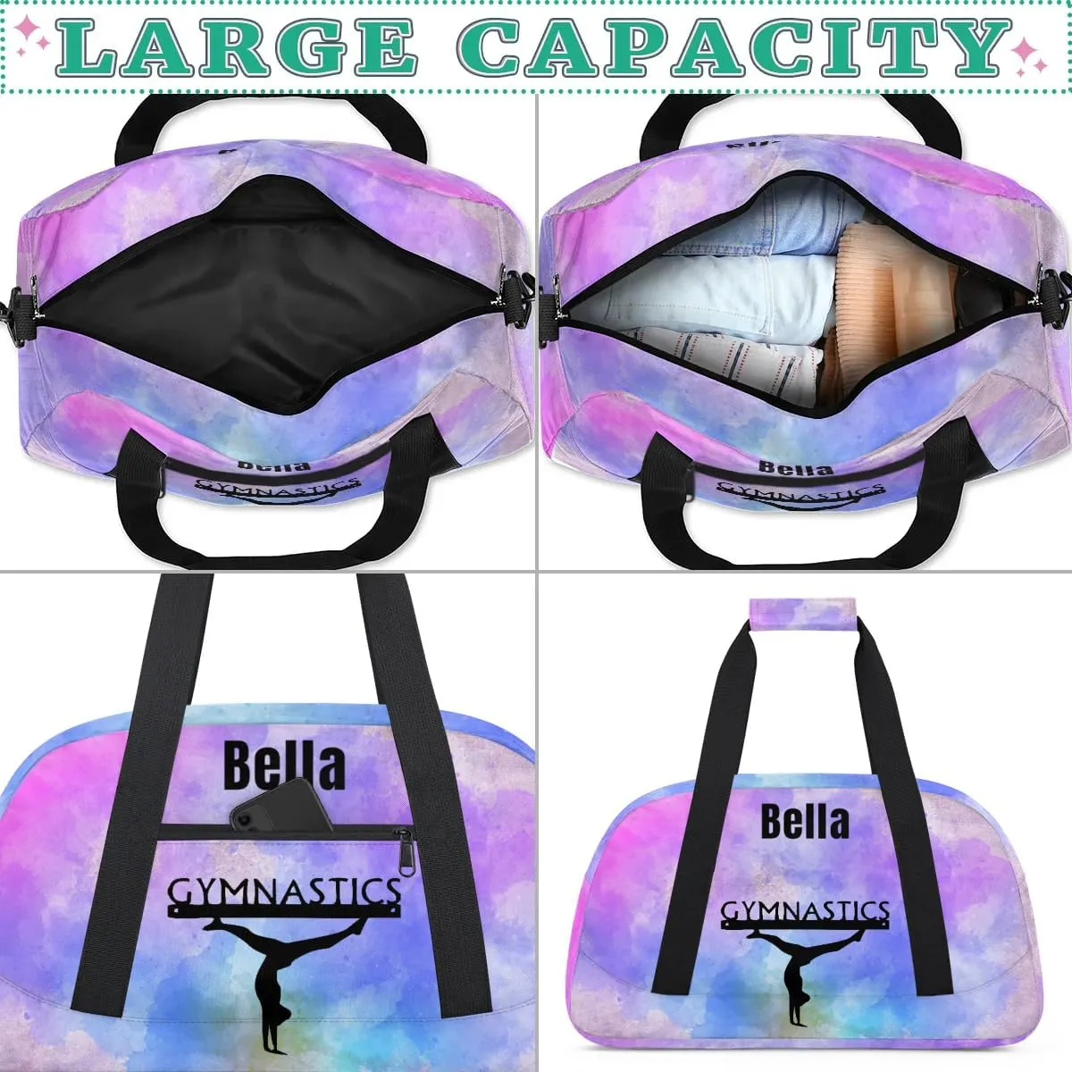 Personalized Dance Bag Gym Bag for Girl,Custom Sport Duffel Bag Weekender Bags Travel Duffel Bag Gymnastics (Multicolor 6)