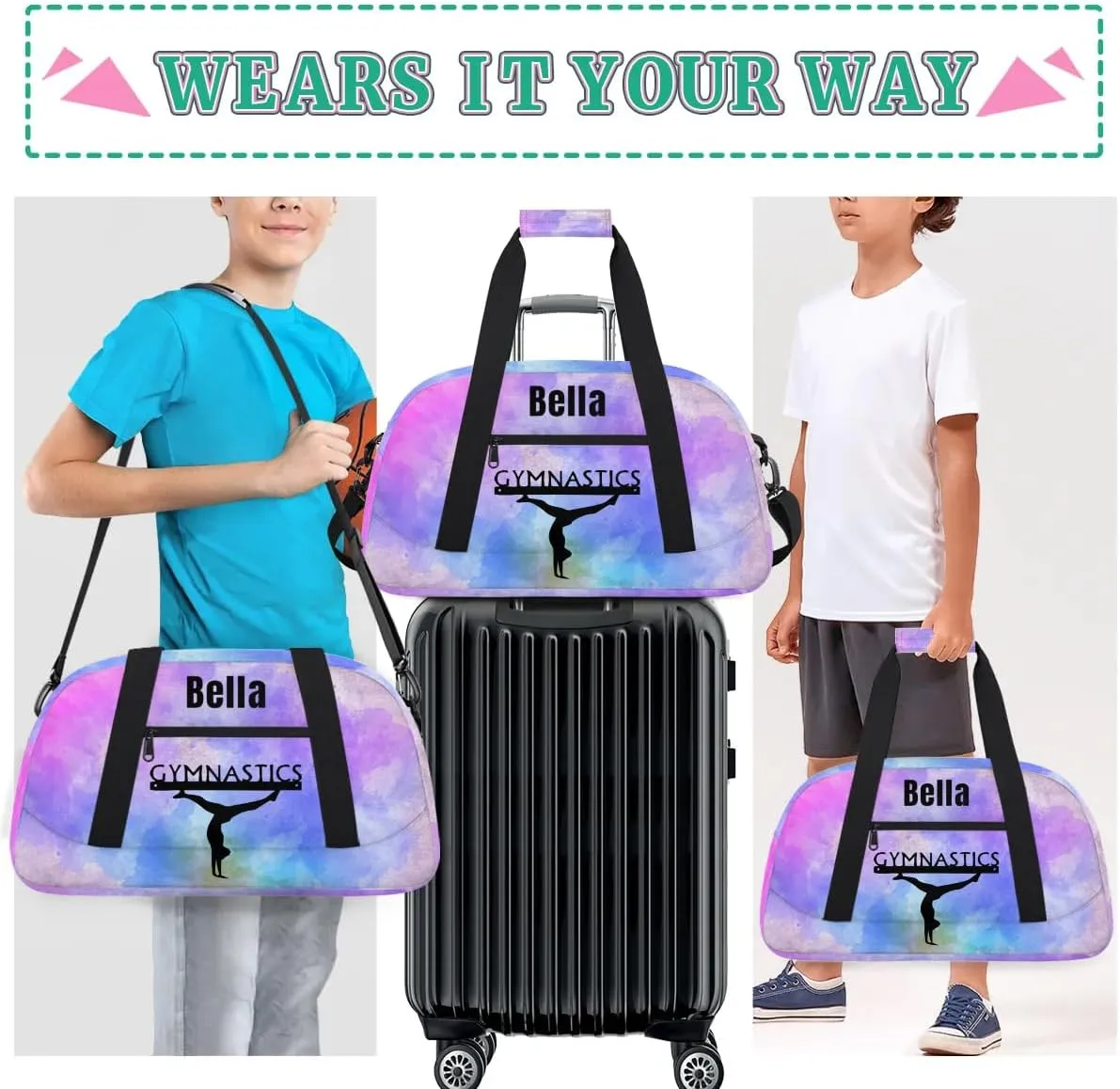 Personalized Dance Bag Gym Bag for Girl,Custom Sport Duffel Bag Weekender Bags Travel Duffel Bag Gymnastics (Multicolor 6)
