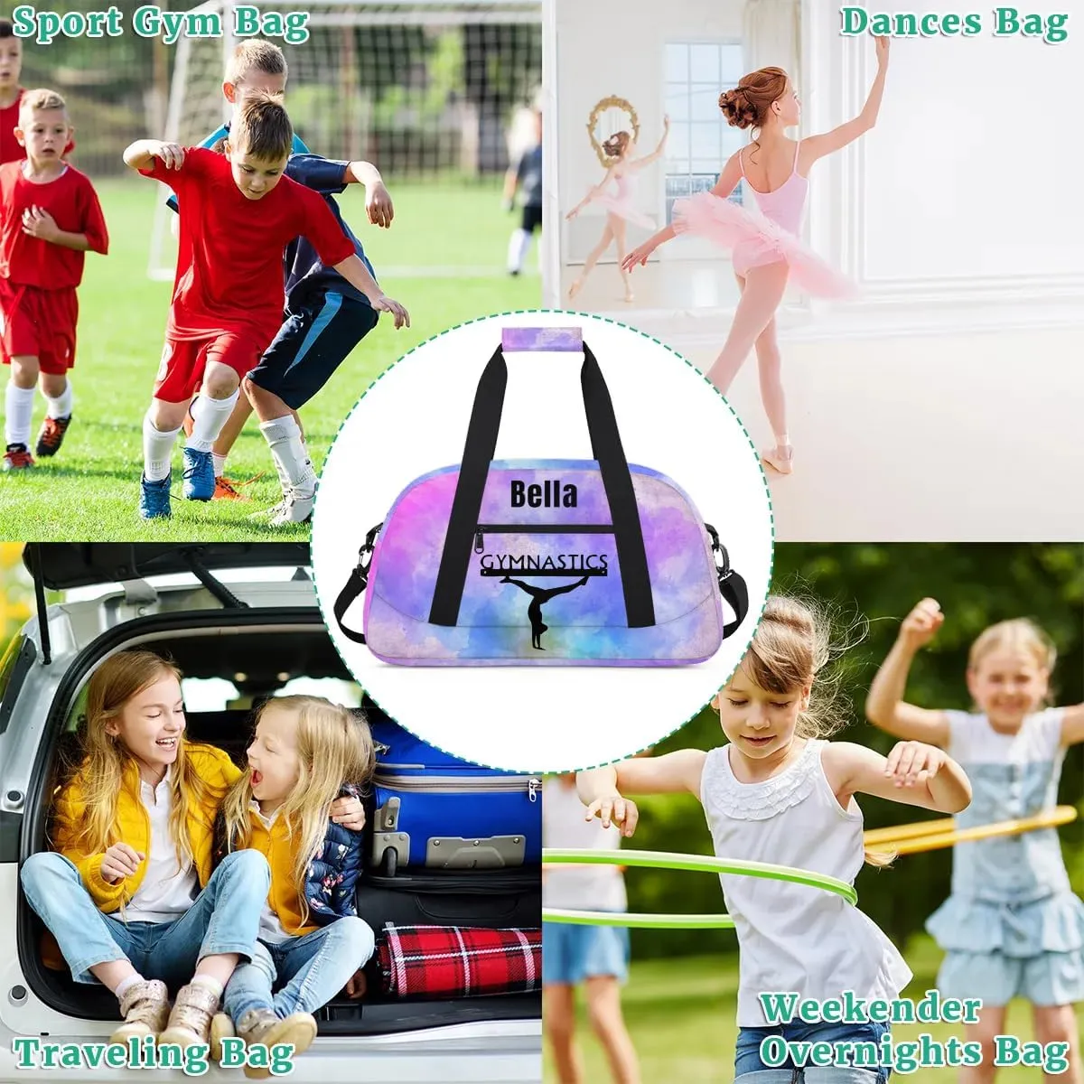 Personalized Dance Bag Gym Bag for Girl,Custom Sport Duffel Bag Weekender Bags Travel Duffel Bag Gymnastics (Multicolor 6)