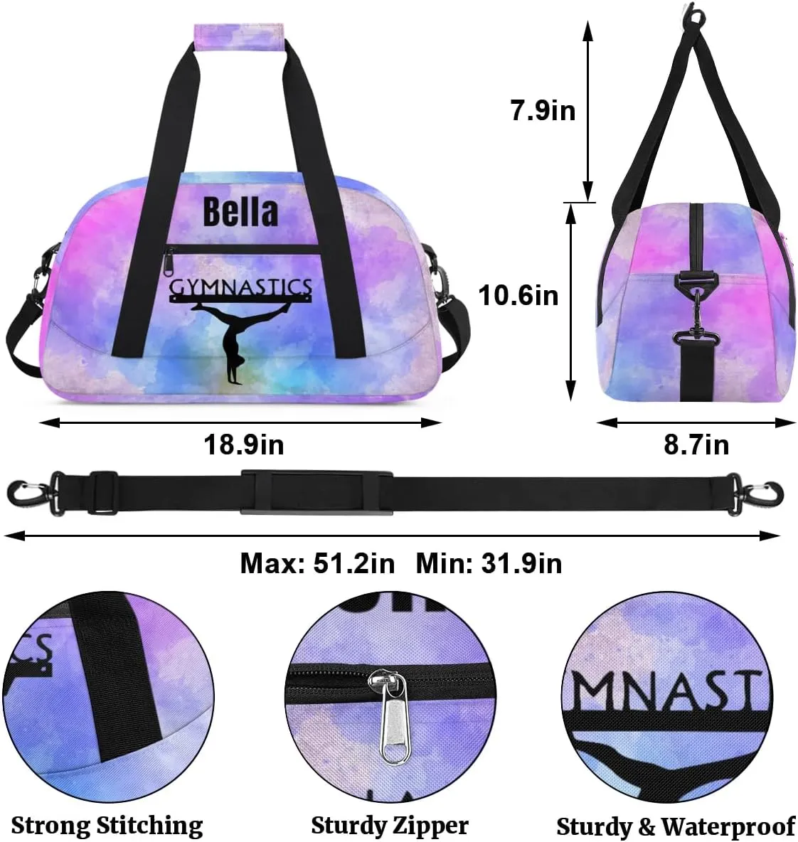 Personalized Dance Bag Gym Bag for Girl,Custom Sport Duffel Bag Weekender Bags Travel Duffel Bag Gymnastics (Multicolor 6)