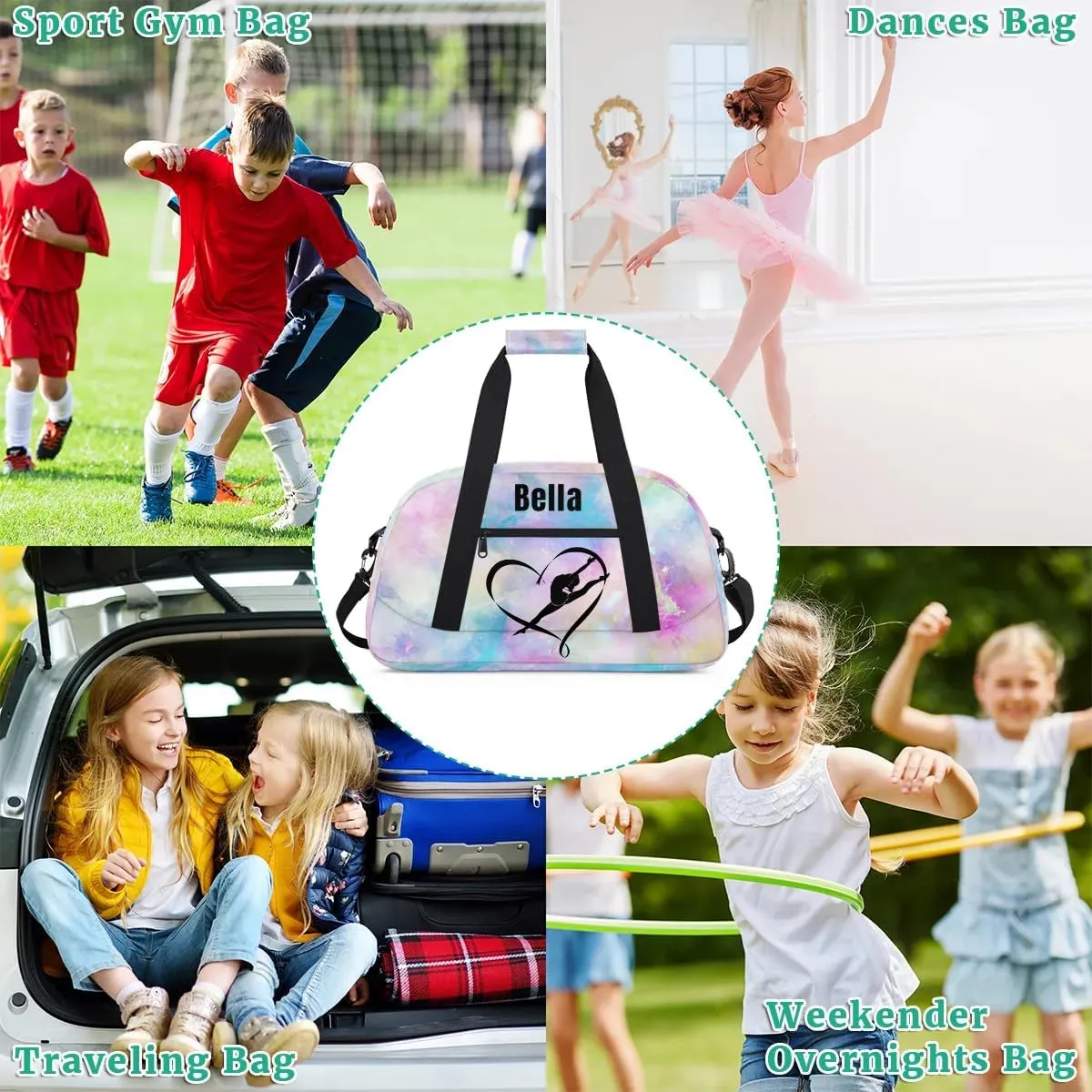 Personalized Dance Bag Gym Bag for Girl,Custom Sport Duffel Bag Weekender Bags Travel Duffel Bag Gymnastics (Multicolor 7), Option 14