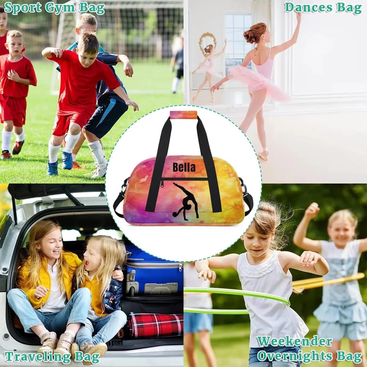 Personalized Dance Bag Gym Bag for Girl,Custom Sport Duffel Bag Weekender Bags Travel Duffel Bag Gymnastics (Multicolor 8), Option 15
