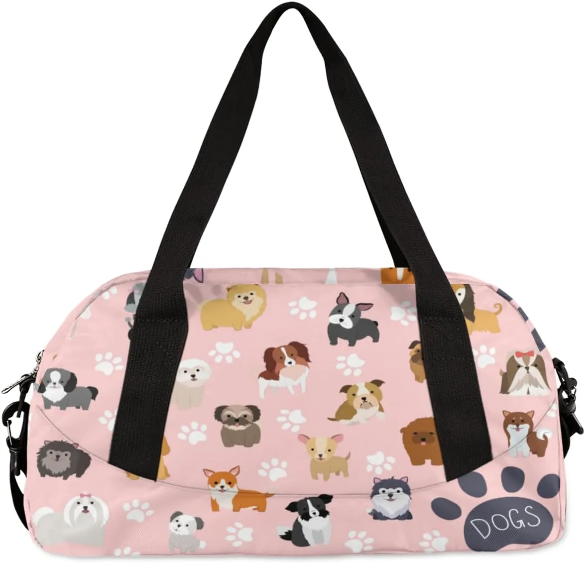 Personalized Dance Bag Gym Bag for Girls Boys, Personalized Custom Sports Gym Bag, Customized Kids Travel Duffel Bags Weekender Overnight Bag for Kids, Cute Dog Puppy Set Paw Print Pink