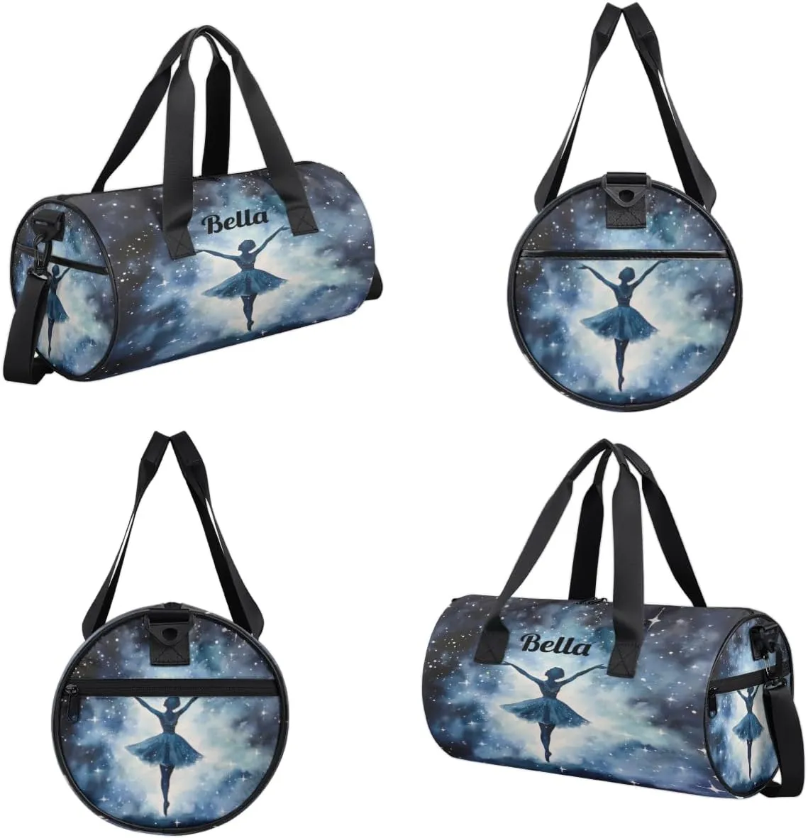 Personalized Dance Bag Gym Bag for Girls Boys, Personalized Custom Sports Gym Bag, Cylindrical Kids Travel Duffel Bags Weekender Overnight Bag for Teen Kids, Watercolor Starry Sky Ballerina
