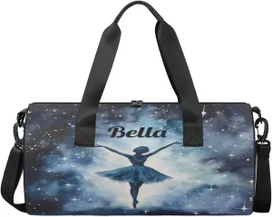 Personalized Dance Bag Gym Bag for Girls Boys, Personalized Custom Sports Gym Bag, Cylindrical Kids Travel Duffel Bags Weekender Overnight Bag for Teen Kids, Watercolor Starry Sky Ballerina