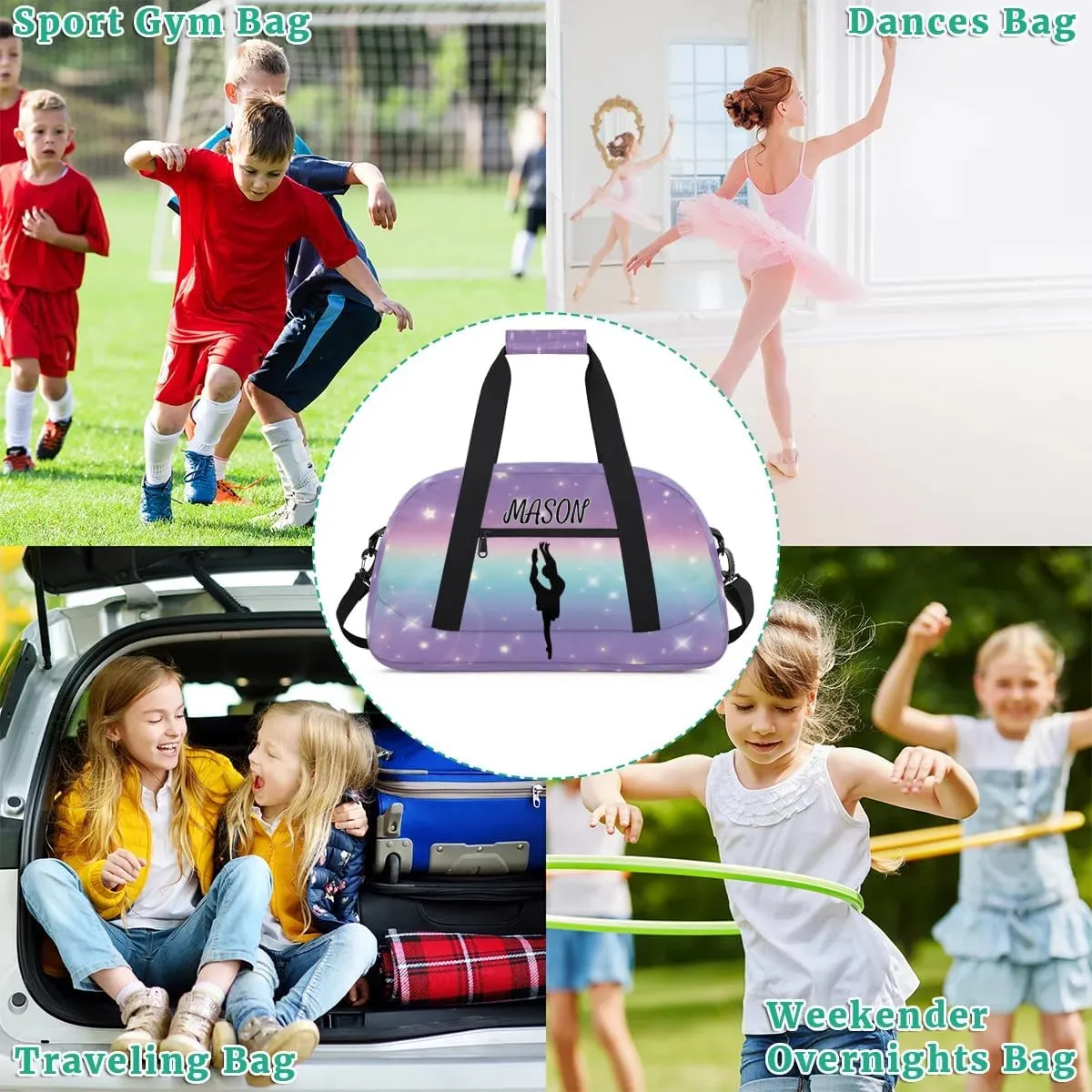 Personalized Dance Bag Gym Bag with Name for Women, Custom Sport Duffel Bag Overnight Weekender Bags Travel Duffel Bag with Dancing Silhouette, Cut Glitter Print