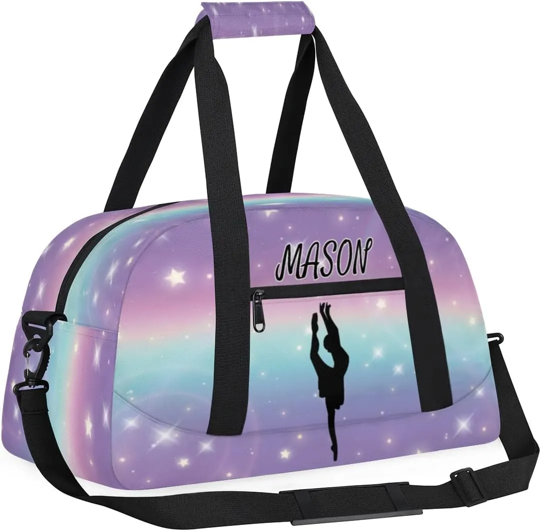 Personalized Dance Bag Gym Bag with Name for Women, Custom Sport Duffel Bag Overnight Weekender Bags Travel Duffel Bag with Dancing Silhouette, Cut Glitter Print