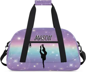 Personalized Dance Bag Gym Bag with Name for Women, Custom Sport Duffel Bag Overnight Weekender Bags Travel Duffel Bag with Dancing Silhouette, Cut Glitter Print