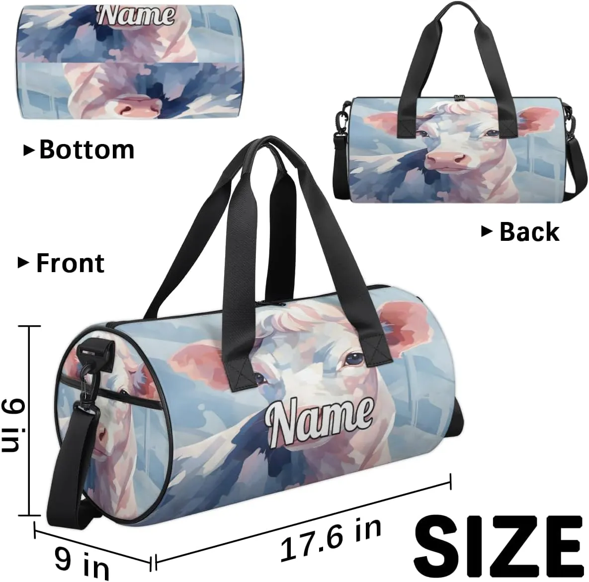 Personalized Dance Bag Gymnastics Sport Duffel Bag Custom Ballet Bags Overnight Weekender Bag Waterproof Cheerleader Bag, Funny Cattle
