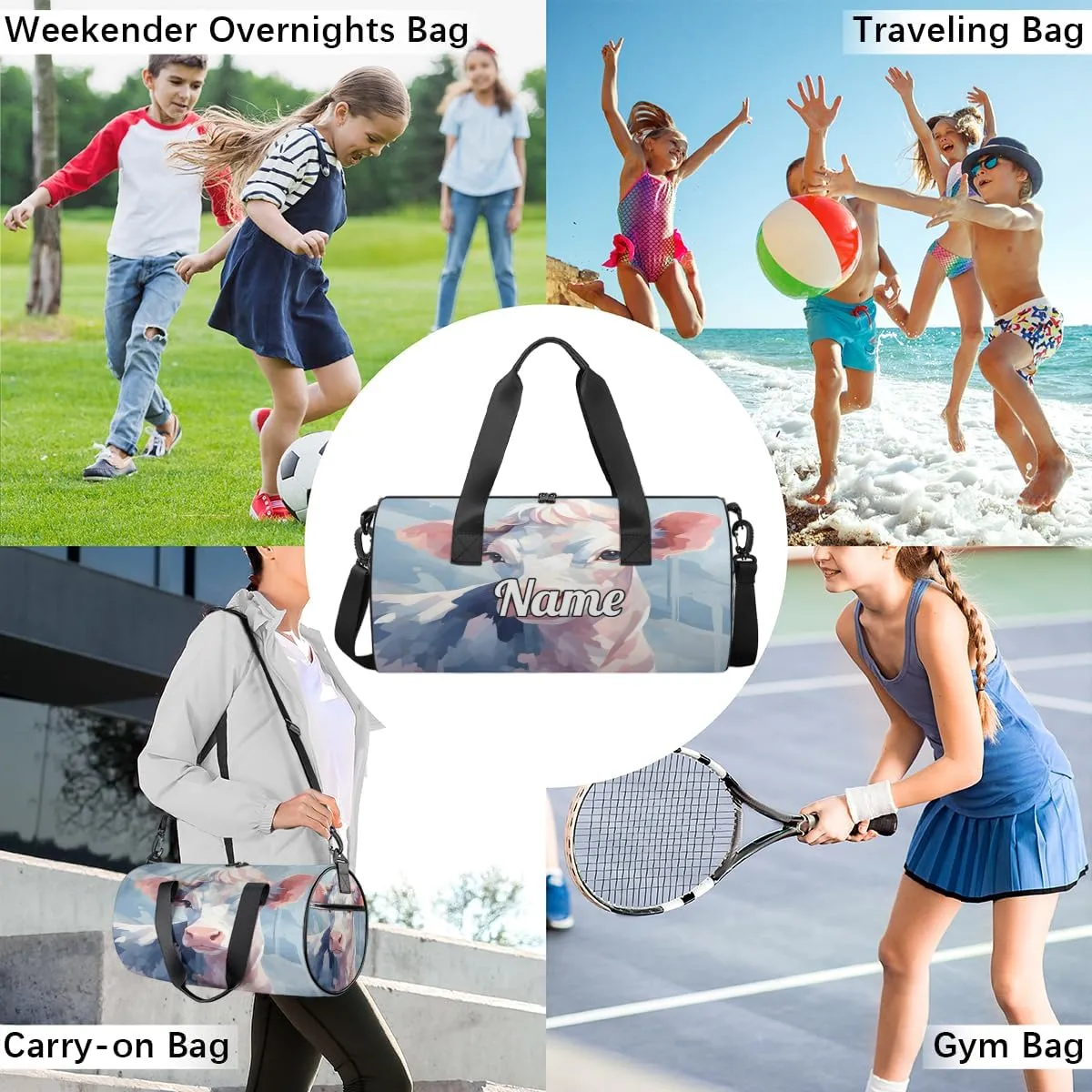Personalized Dance Bag Gymnastics Sport Duffel Bag Custom Ballet Bags Overnight Weekender Bag Waterproof Cheerleader Bag, Funny Cattle